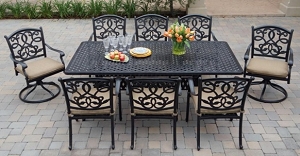 Santa Monica Cast Aluminum 9-Piece 8-Seat Rectangular Patio Dining Set (Antique Bronze/Sesame)